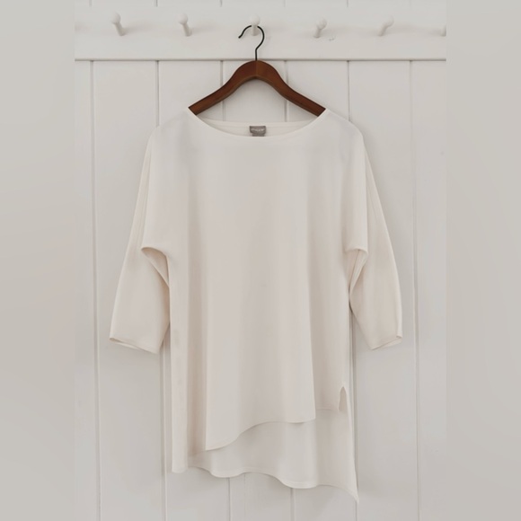 Chicos Asymmetrical Hem Scuba Tunic Cream White Minimal Minimalist Size O Small - Picture 1 of 14